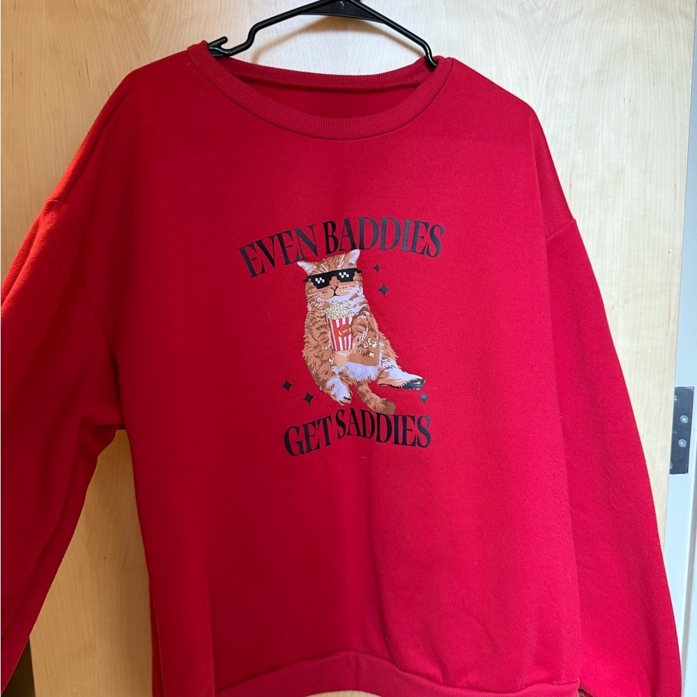Red Cat Graphic Crew Neck Sweatshirt